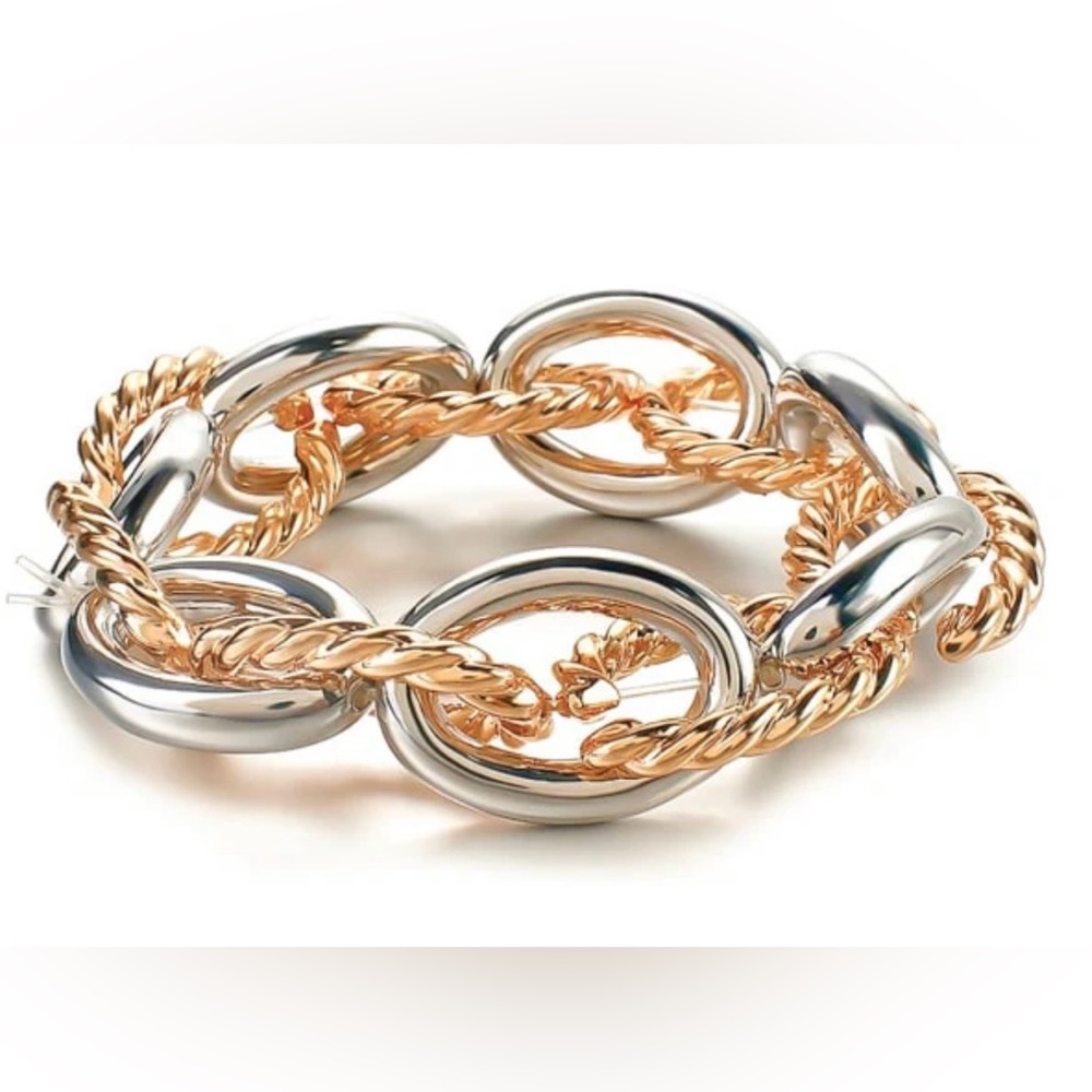 2/$30 PLUNDER CHUNKY TWO-TONE GOLD and SILVER CHAIN LINKS BRACELET - BRAND NEW!